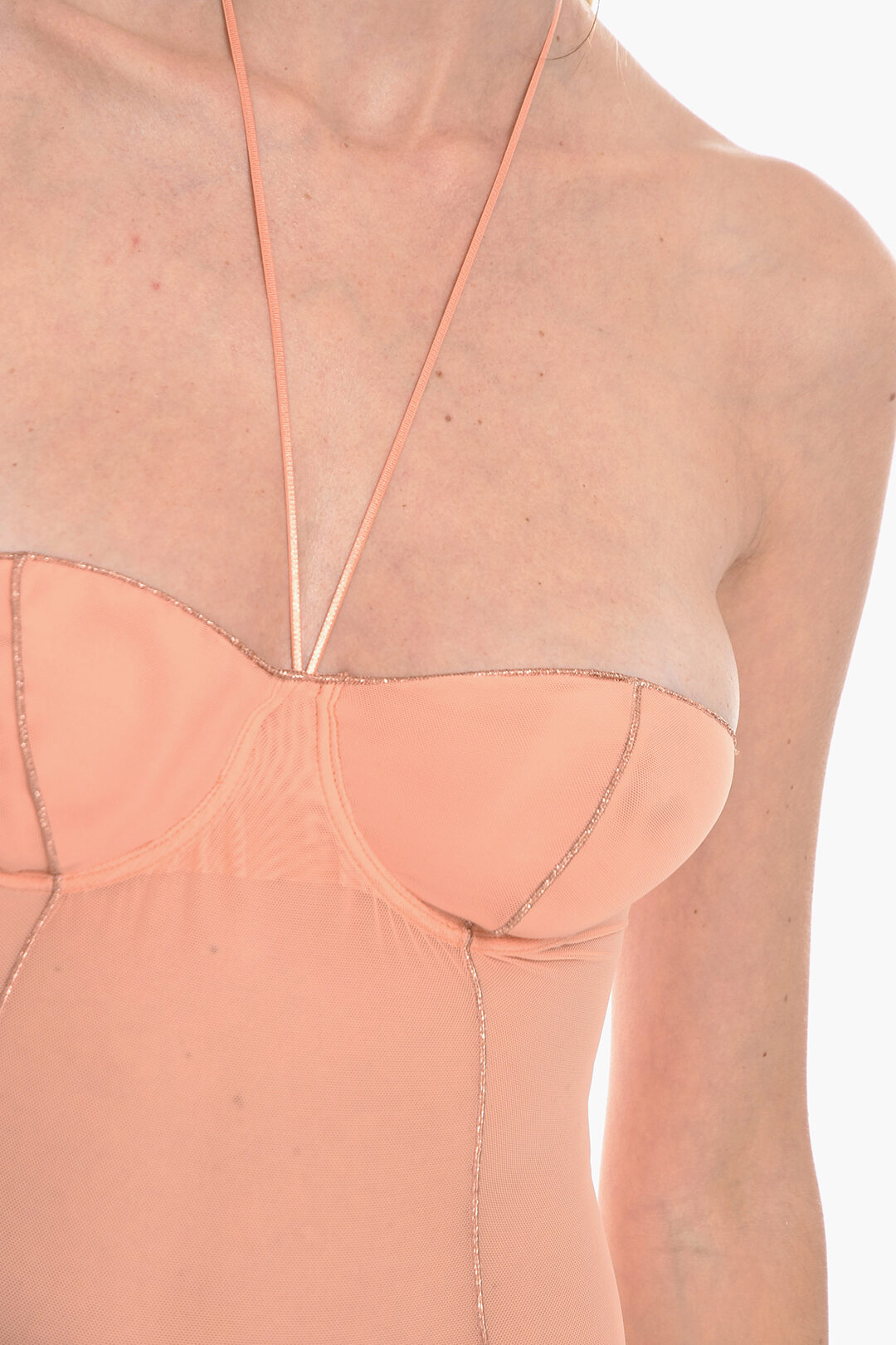Transparent Bodysuit with Underwire and Glitter Details