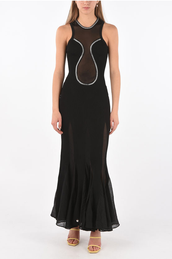 Philipp Plein Transparent Insert Crystal Dress In Black