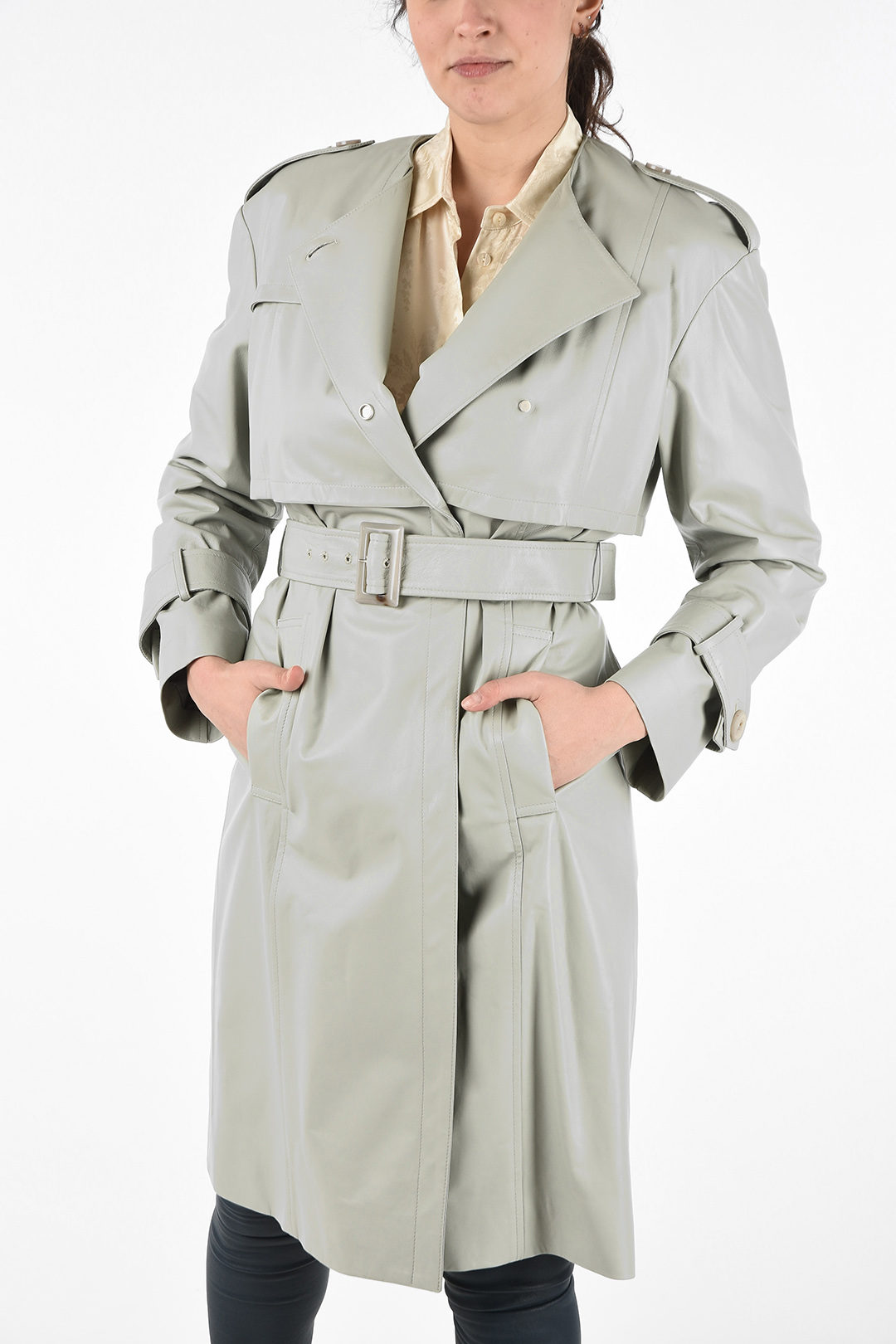 DROMe Trench Destrutturato in Pelle con Chiusura a Scomparsa e Cintura  donna - Glamood Outlet