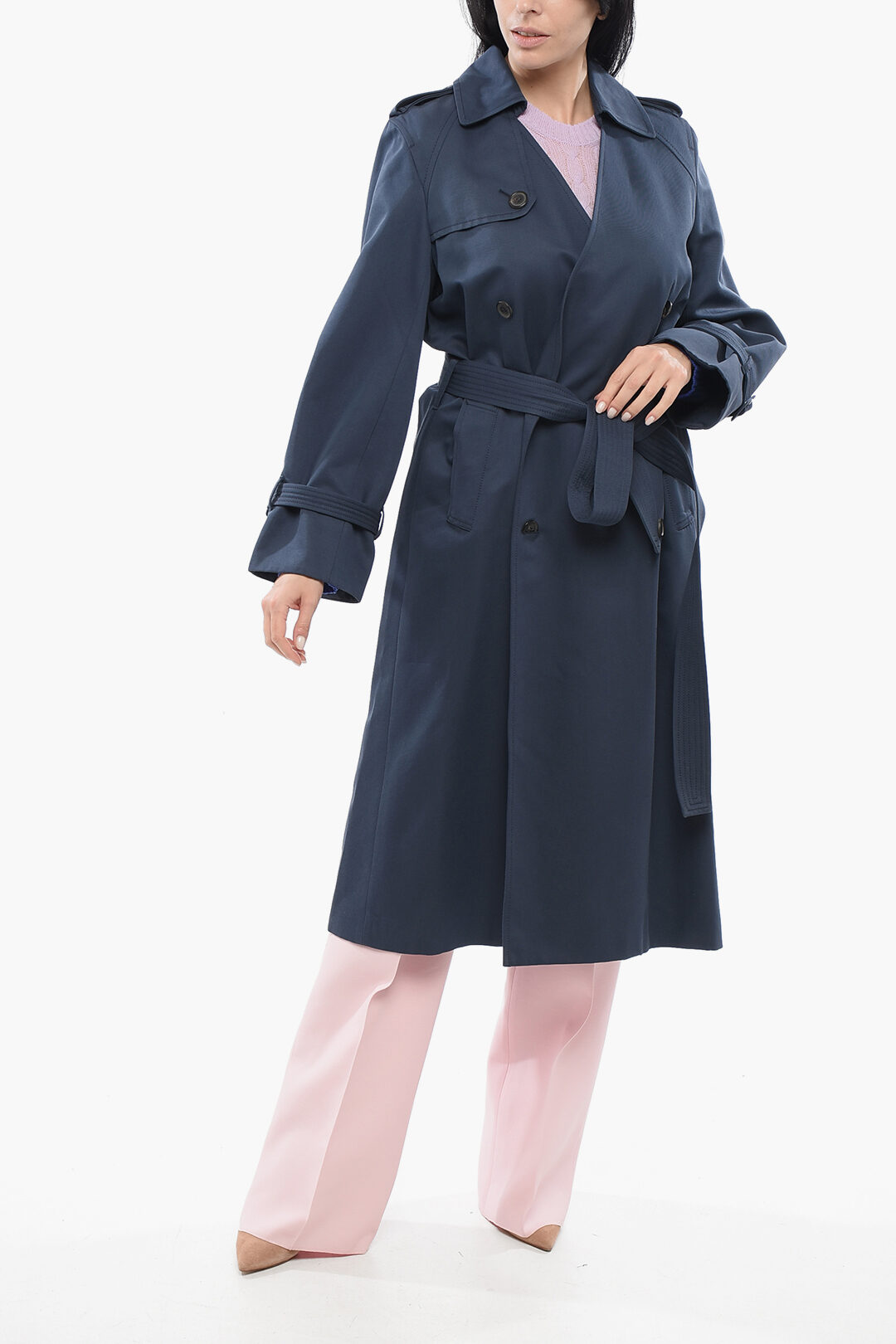 Trench In Denim Lungo CHARTOU Con Cintura, Giacca Jeans Doppiopetto Donna