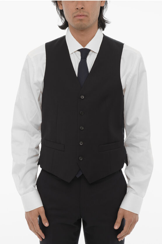 Corneliani Trend Solid Color Virgin Wool Waistcoat With Jetted Pocket In Black