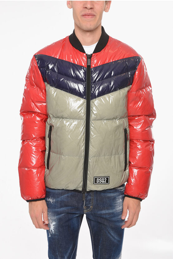 Dsquared2 Tri-colour Zip-up Down Jacket With Logo In Neutral