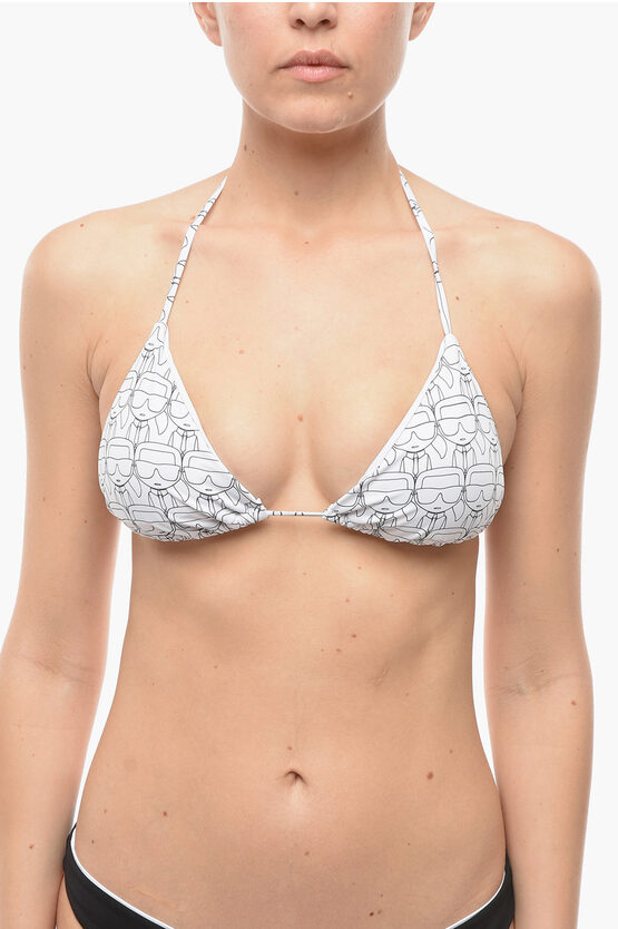 Karl Lagerfeld Triangle Bikini Top With All-over Iconic Print In White