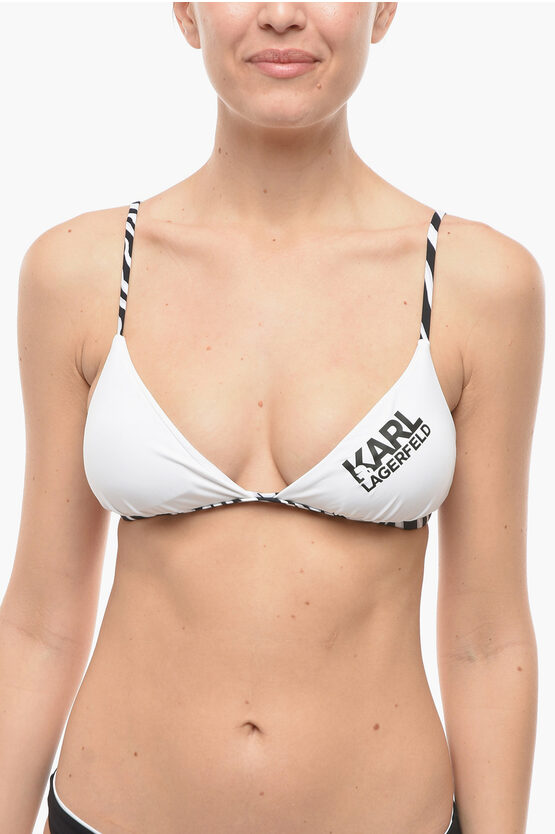 Karl Lagerfeld Triangle Bikini Top With Animal Motif Details In White