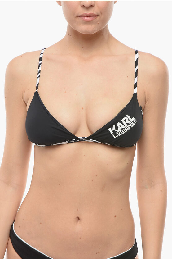 Karl Lagerfeld Triangle Bikini Top With Animal Motif Details In Black