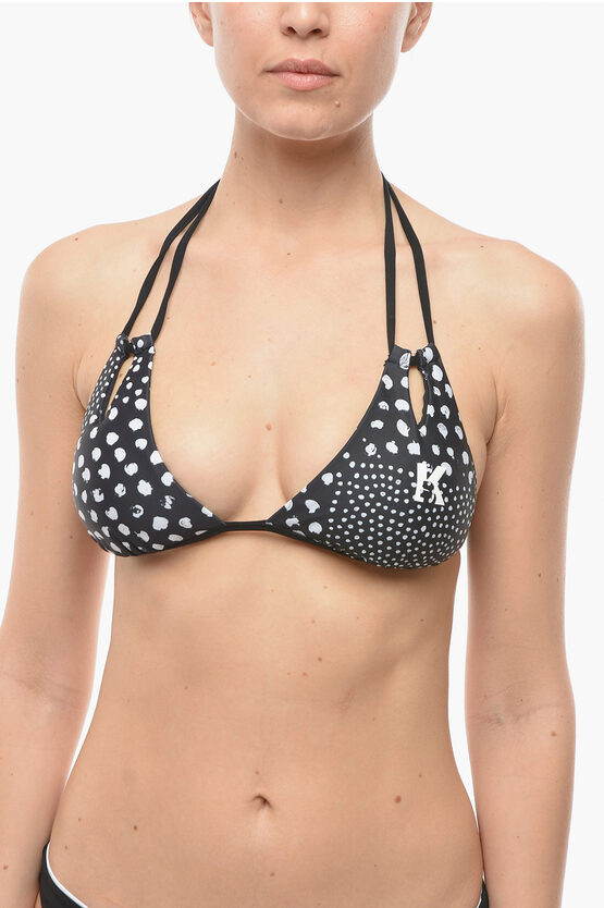 Karl Lagerfeld Triangle Bikini Top With Contrasting Details In Black