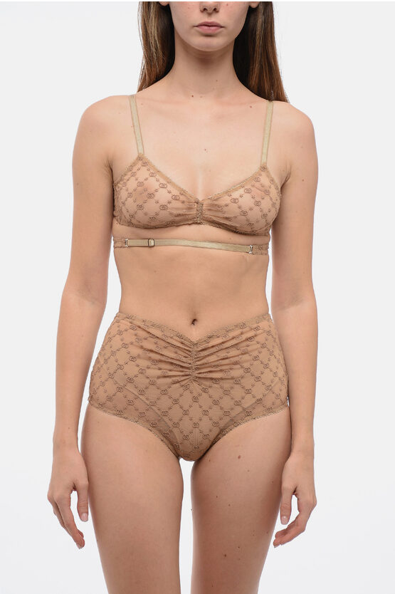 Shop Gucci Triangle Bra And High-waisted Briefs Set In Tulle With All-o