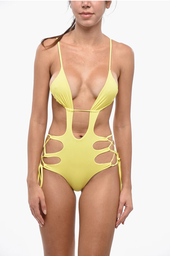 Dsquared2 Trikini Swimsuit With Lace-up Details In Yellow
