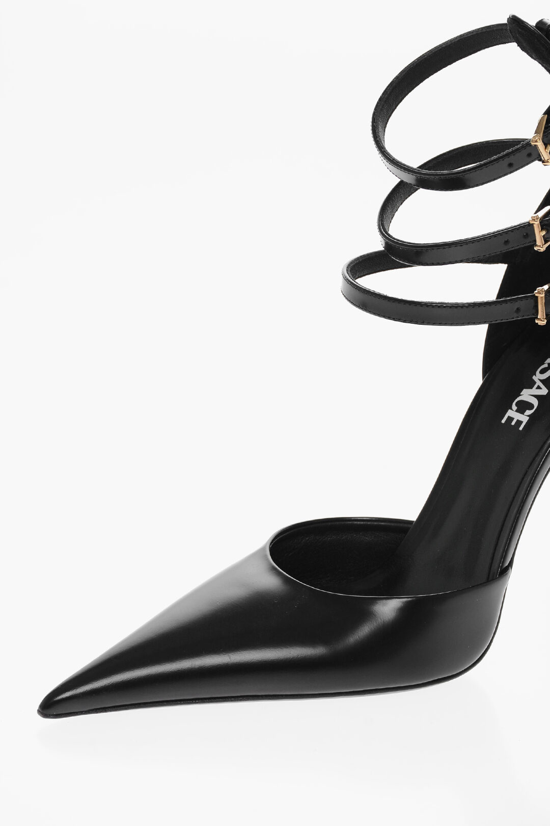 Pointed Toe Heels 13 Cm Versace Triple Strap Leather Point Toe