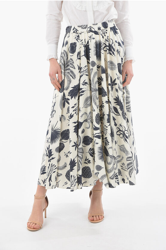 P.a.r.o.s.h Tropical Printed Cotton Cinapple Long Skirt In Multi