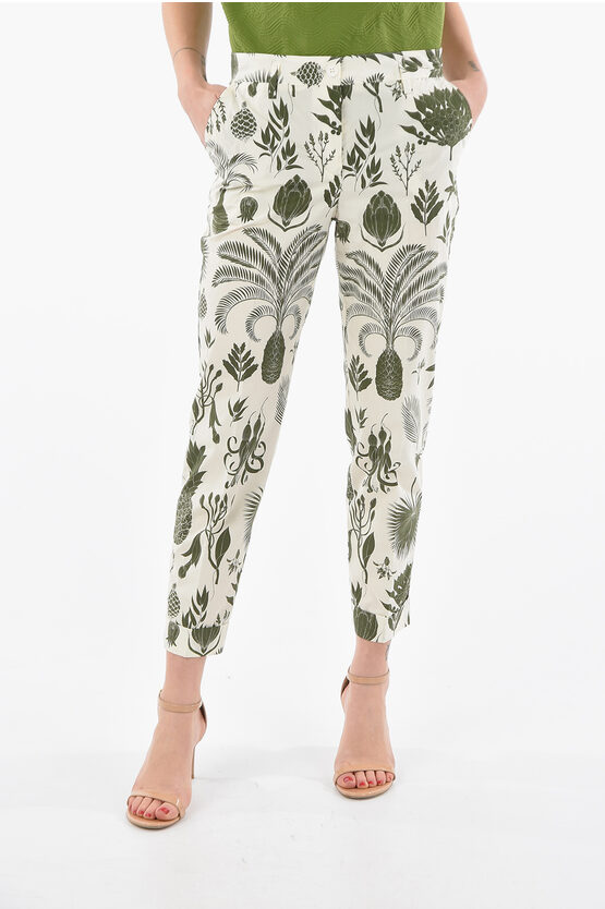 P.a.r.o.s.h Tropical Printed Cotton Cinapple Trousers In White