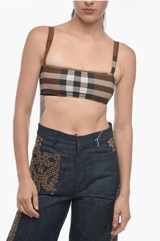 Shop Burberry Tube Top With Tartan Pattern