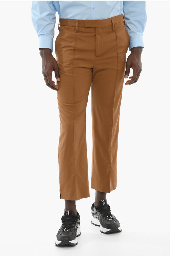 Neil Barrett Tube Fit Cropped Pants With Hidden Closure In Brown