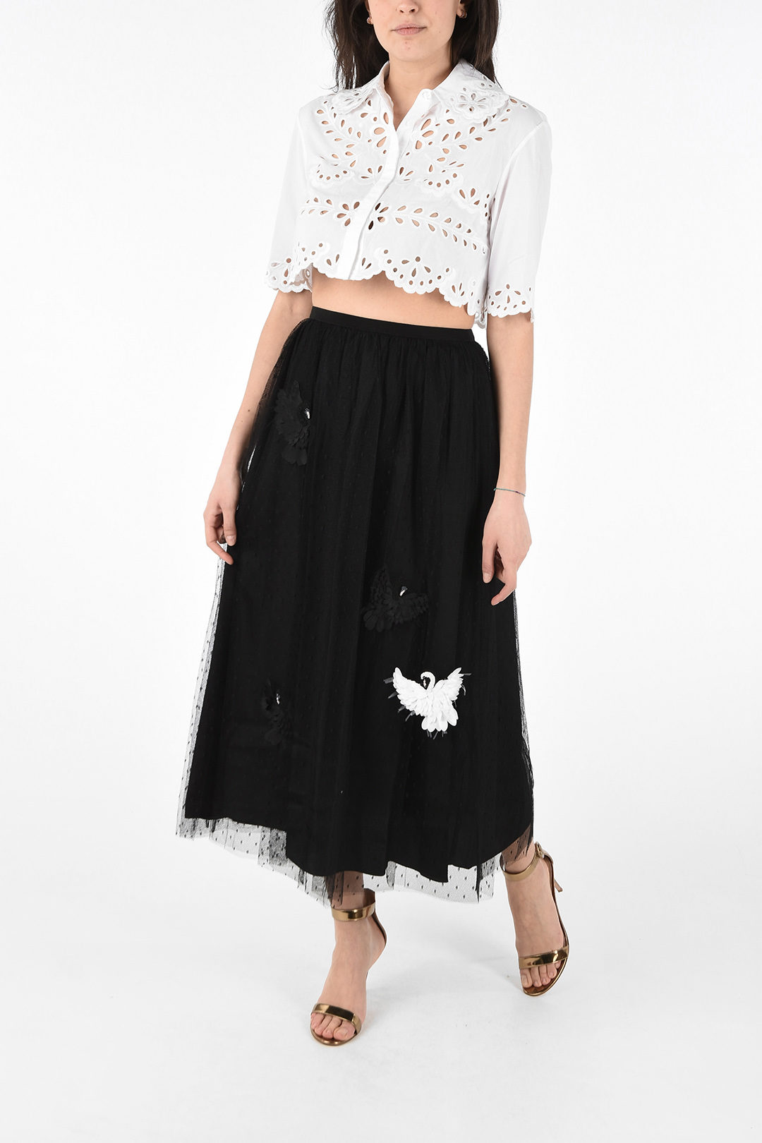 Blossom uddannelse lukke Red Valentino Tulle Flared Skirt with Swan Patch Applications women -  Glamood Outlet