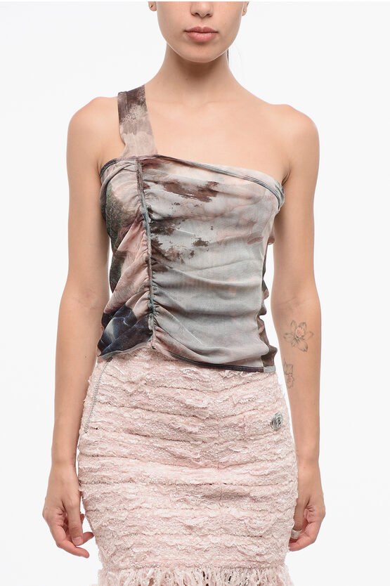 Balmain Tulle One-shoulder Top In Multi