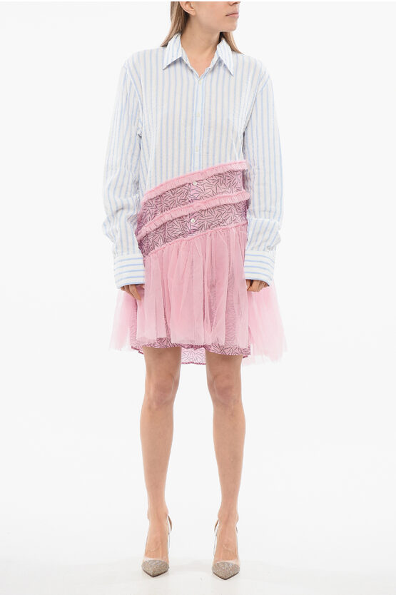 Viktor & Rolf Tulle Pinstriped Chemisier With Tulle Volant