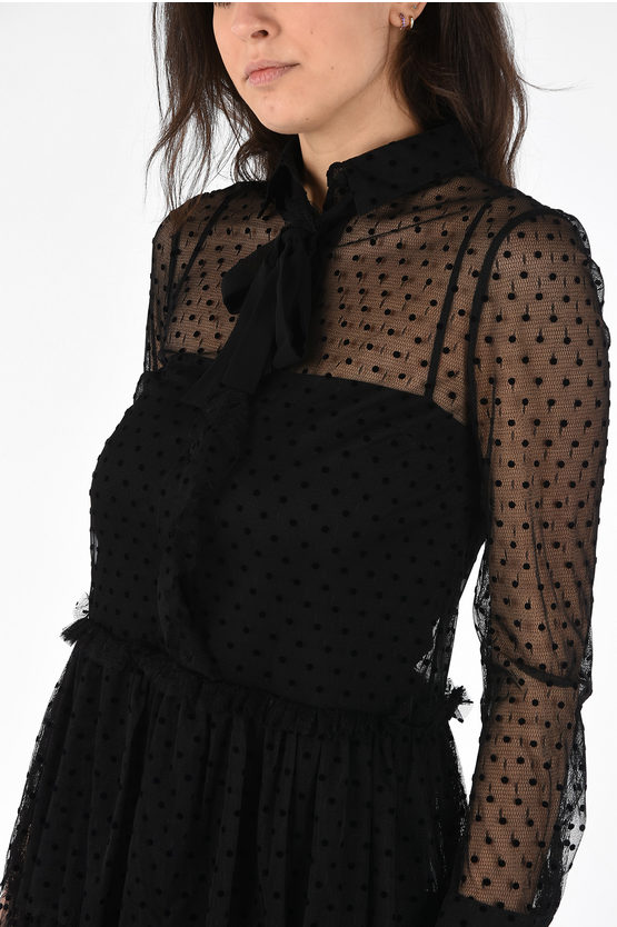 RED VALENTINO - RED VALENTINO ポルカドットとレースのブラウス ブラック Red Valentino Polka Dot Print Mini Dress Bow Accents Black