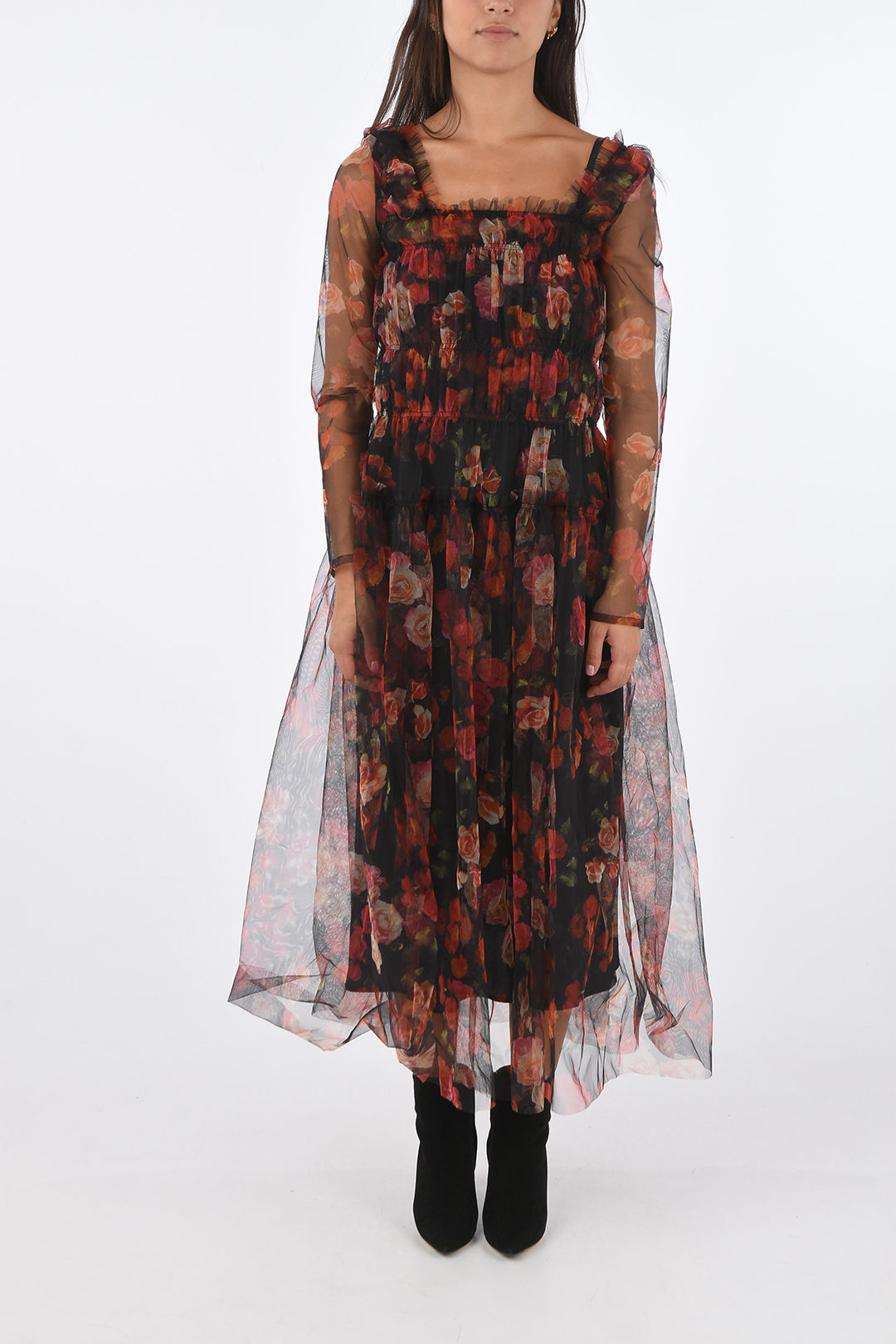 Molly Goddard Tulle Roses-Printed KRISTA Midi Dress women Molly Goddard Tulle Roses-Printed KRISTA Midi Dress women