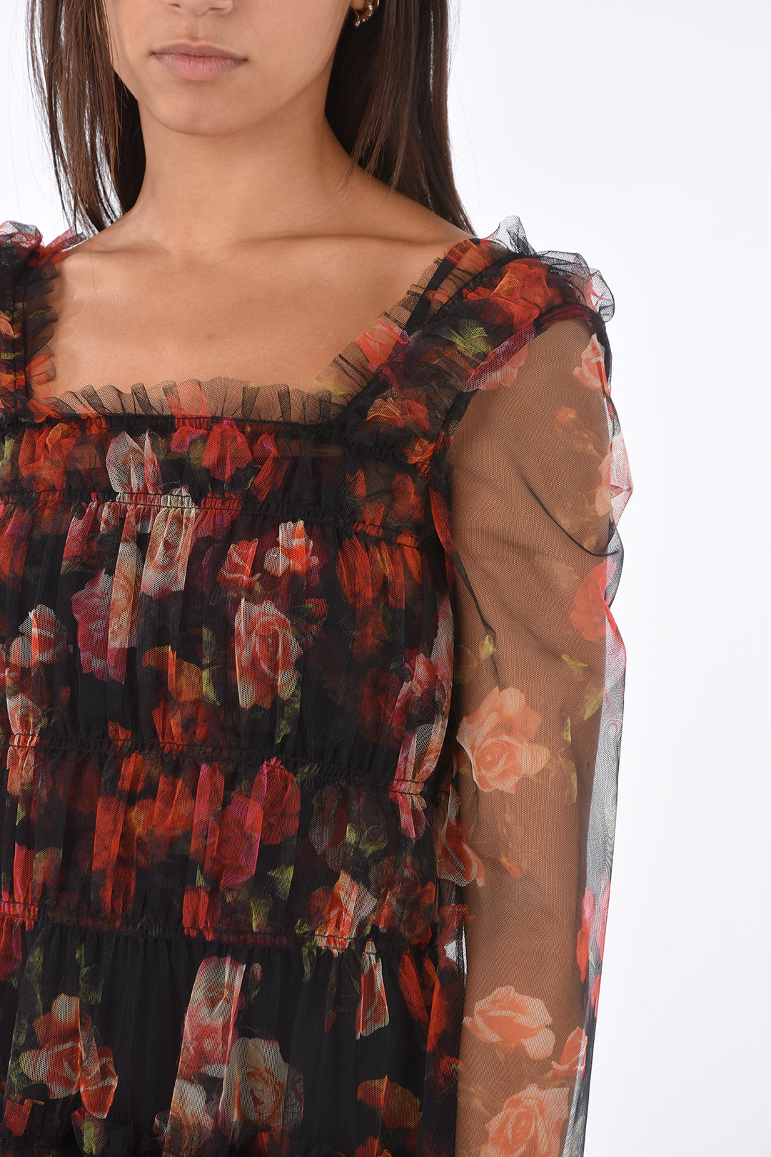 Molly Goddard Tulle Roses-Printed KRISTA Midi Dress women Molly Goddard Tulle Roses-Printed KRISTA Midi Dress women