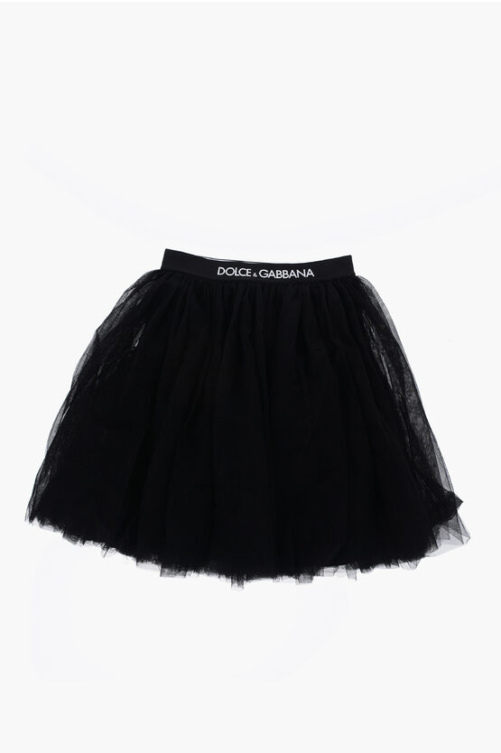 Dolce & Gabbana Tulle Skirt With Logo Band In Black