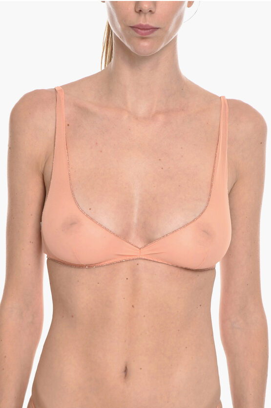 Oseree Tulle Triangle Bra With Lurex Edges In Neutral