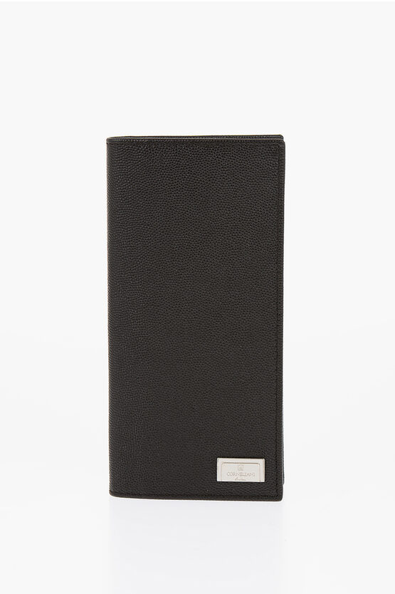 Corneliani Tumbled Leather Document Holder With Logo Tag In Black