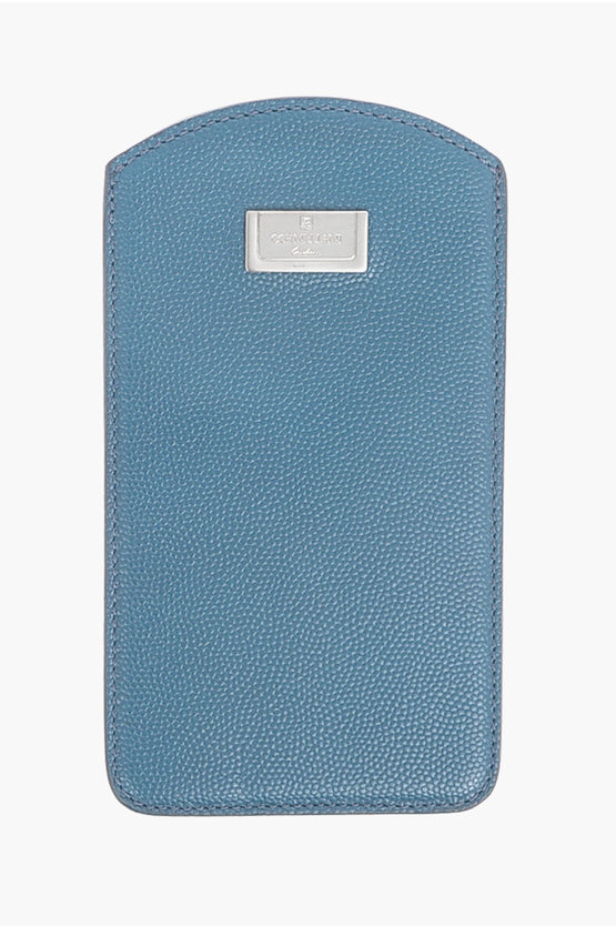 Corneliani Tumbled Leather Smartphone Folder In Blue