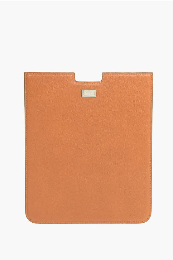 Corneliani Tumbled Leather Tablet Case In Brown