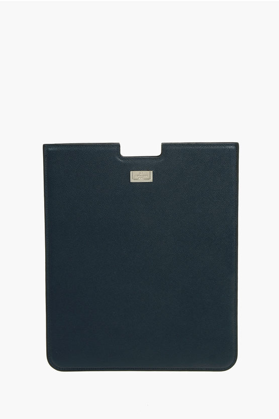 Corneliani Tumbled Leather Tablet Case In Blue
