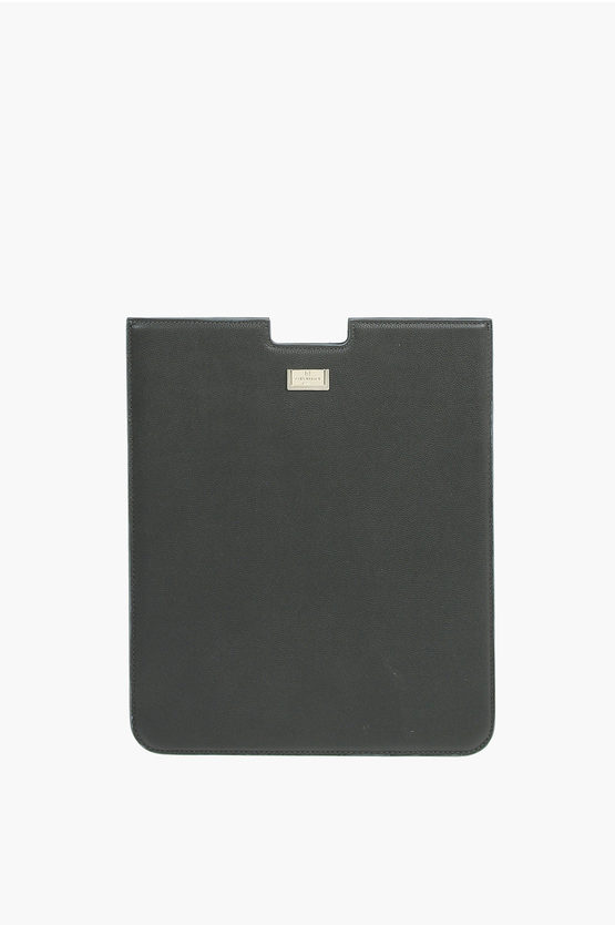 Corneliani Tumbled Leather Tablet Case In Black