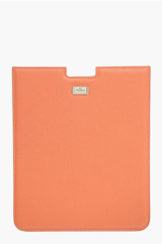 Corneliani Tumbled Leather Tablet Case In Orange