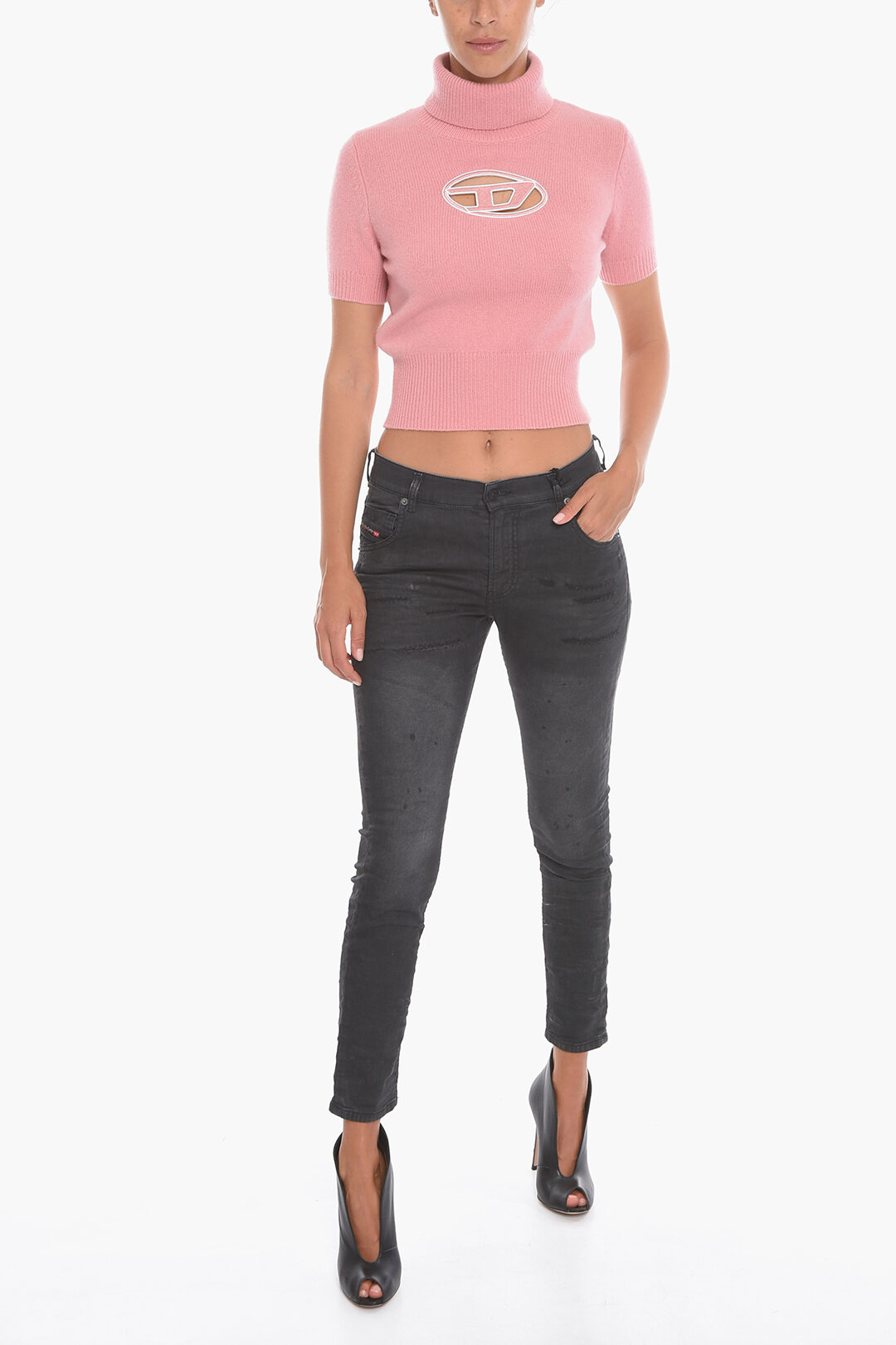 Jeans Cropped Turtleneck Shirt Sleeveless Turtleneck Crop Top