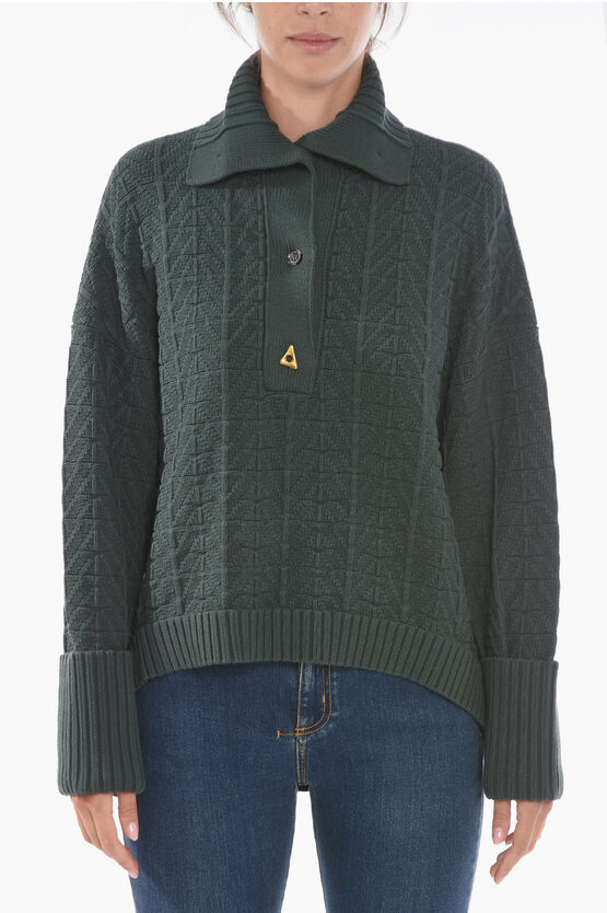 Aeron Turtleneck Bay Buttoned Pullover In Green