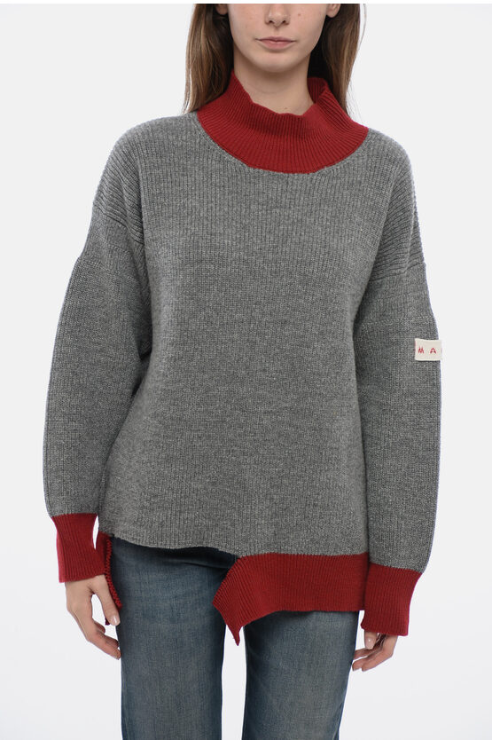 Shop Marni Turtleneck Broken Fisherman Sweater With Contrasting Hems