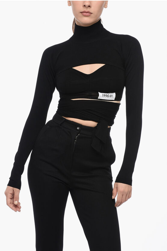 Dolce & Gabbana Turtleneck Crop Top With Back Zip In Black