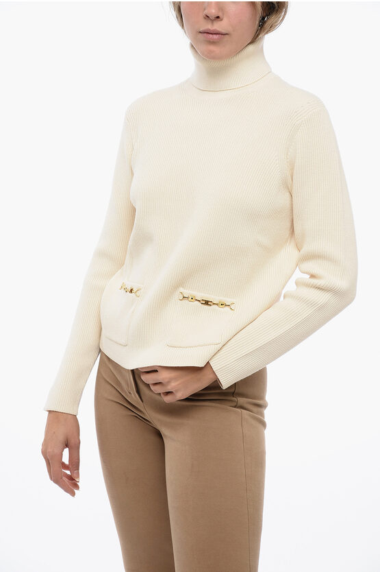 Elisabetta Franchi Turtleneck Daily Sweater With Patch Pockets