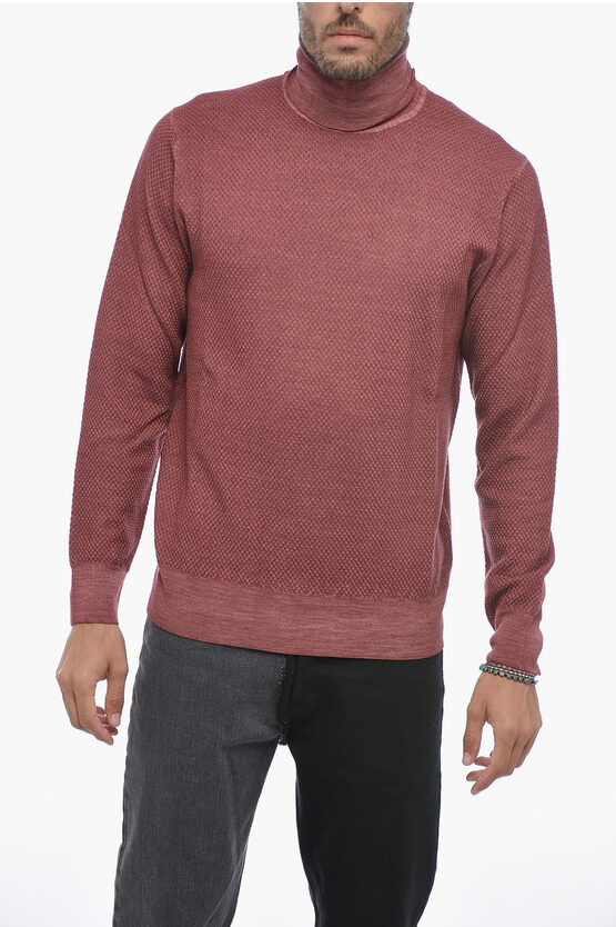 Altea Turtleneck Damiè Jacquard Virgin Wool Sweater In Purple