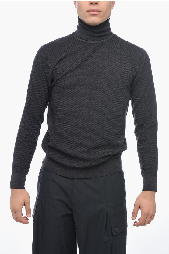 Altea Turtleneck Damiè Jacquard Virgin Wool Sweater In Black