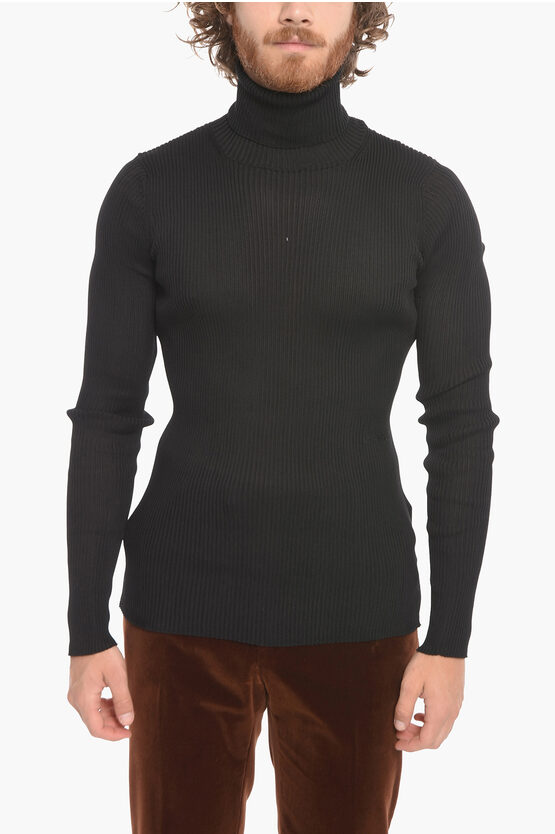 Off-white Turtleneck Helvet Ribbed Sweater In Black