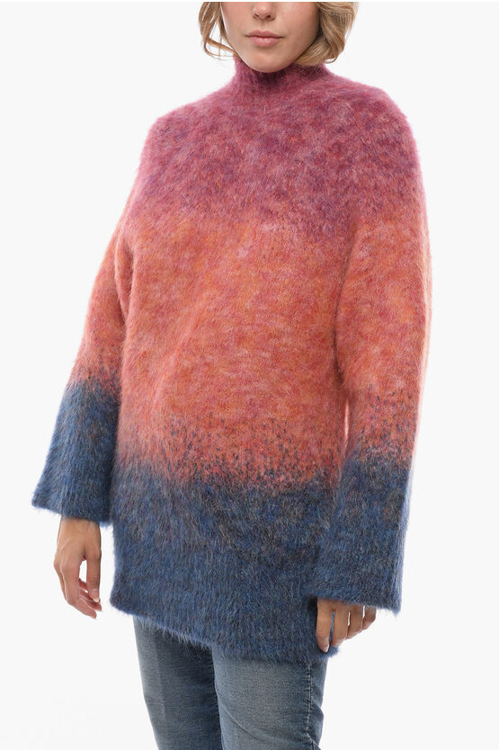 Attico Turtleneck Mohair Blend Sweater With Degradè Motif In Pink