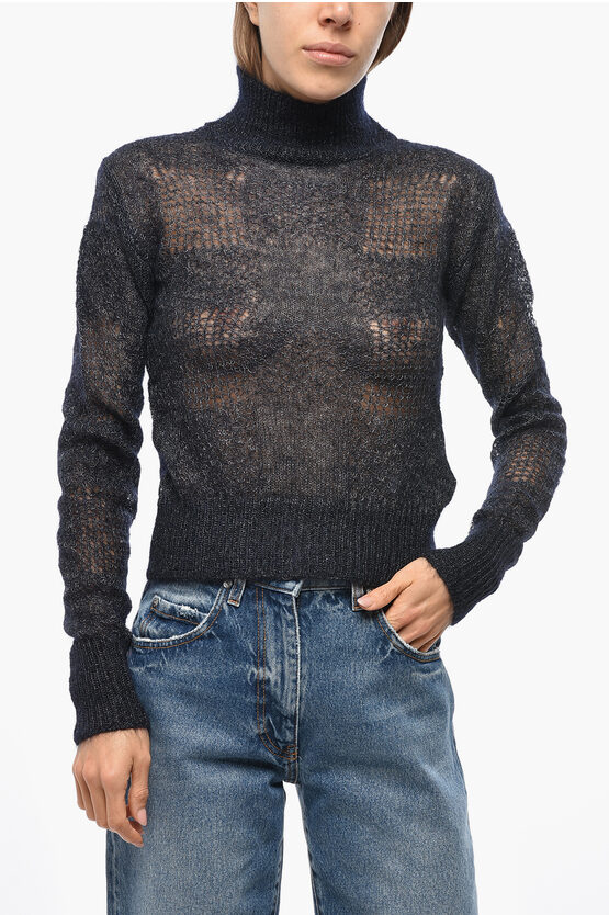 Woolrich Turtleneck Open Work Mohair Blend Sweater