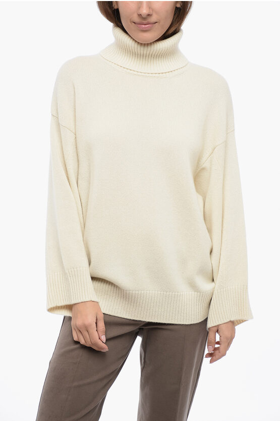 Gentryportofino Turtleneck Oversized Pure Cashmere Sweater In Neutral