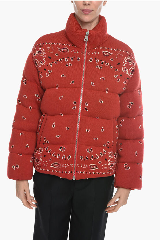 Alanui Turtleneck Puffer Jacket With Bandana Pattern In Red