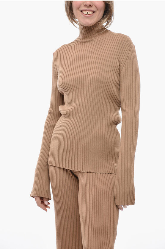 Shop Chloé Turtleneck Ribbed Cashmere Blend Sweater