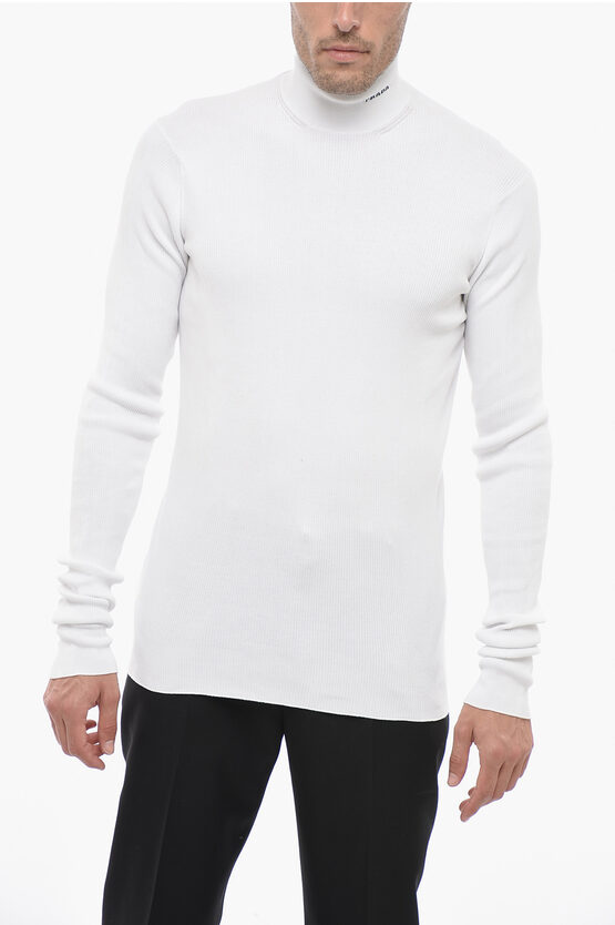 Shop Prada Turtleneck Ribbed Cotton Sweater