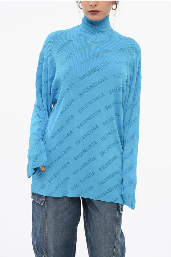 Balenciaga Logo Devore Turtleneck Rib Oversize Sweater