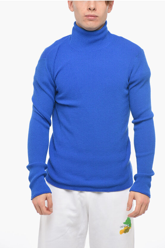 Acne Studios Turtleneck Ribbed Wool Blend Sweater In Blue