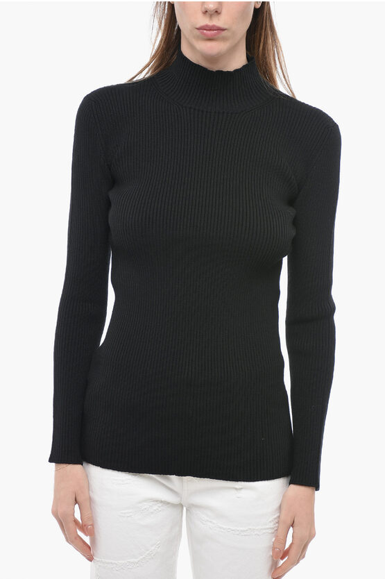 Shop Prada Turtleneck Ribbed Wool Blend Sweater