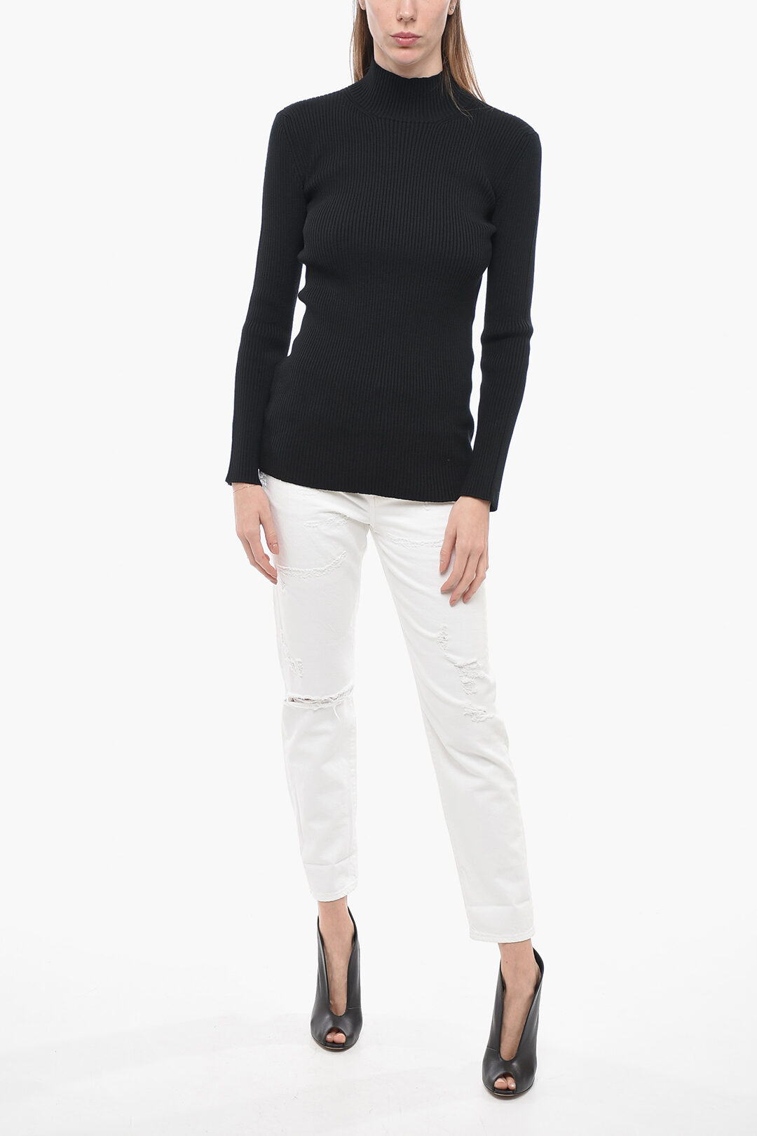 Prada Turtleneck Ribbed Wool Blend Sweater women - Glamood
