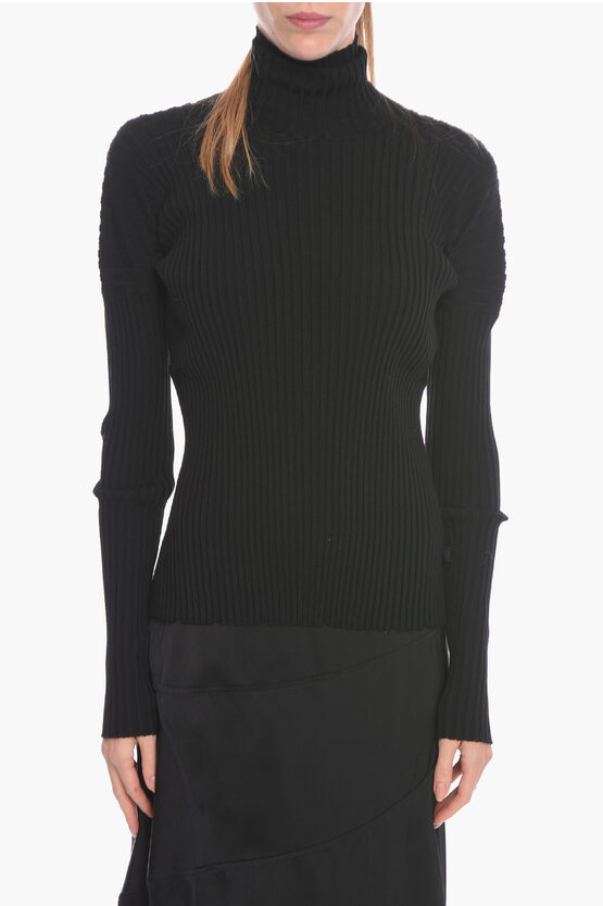 Shop Bottega Veneta Turtleneck Ribbed Wool Sweater